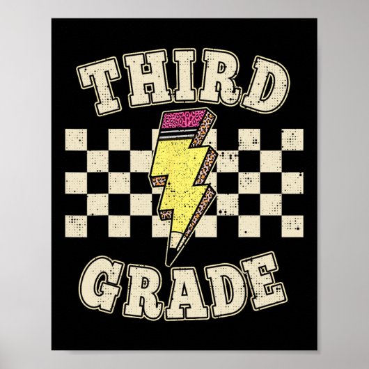 Poster Retro Third Grade Teacher Lightning Bolt Pencil Te (Devant)