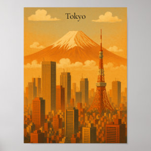 Poster Retro Tokyo Artwork Vintage Japon Cityscape Travel