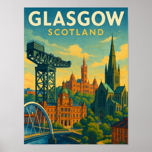 Poster Retro Travel Glasgow Écosse (Devant)