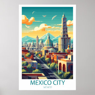 Poster Retro Travel Mexico City Destination Wall Art