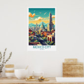 Poster Retro Travel Mexico City Destination Wall Art (Cuisine)