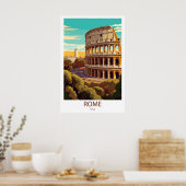Poster Retro Travel Rome Italie Destination Wall Art (Cuisine)