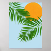Poster Retro Tropical Sun Palm Feuille Bleu Minimal (Devant)