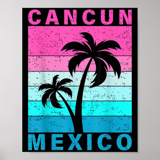 Poster Retro Tropical Sunset Cancun Beach Mexique Été V (Devant)