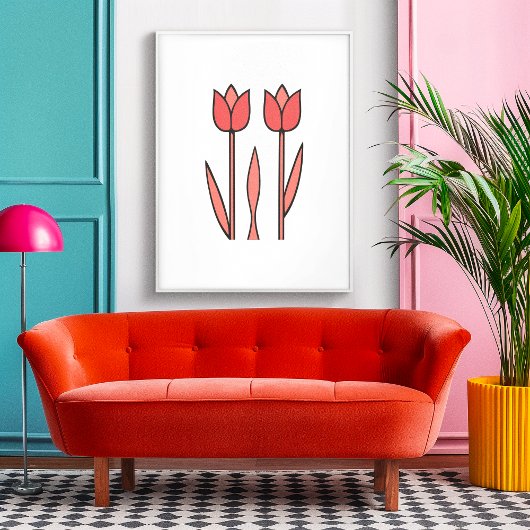 Poster Retro Tulip Duo - Gras Simplicité Florale