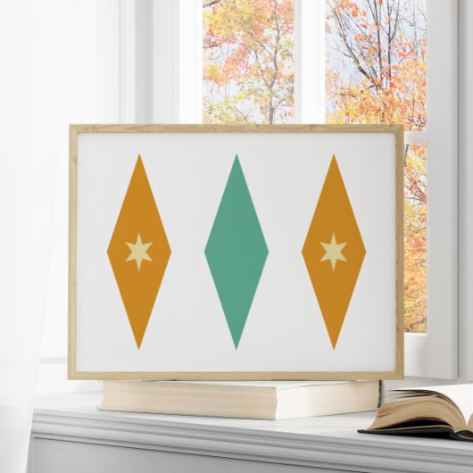 Poster Retro Turquoise Orange Cream Stars Diamonds