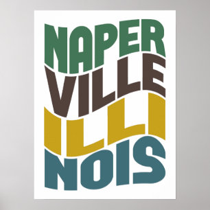 Poster Rétro vague de Naperville l'Illinois