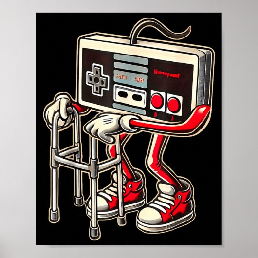 Poster Retro Video Game Controller With Walker Funny Game (Devant)