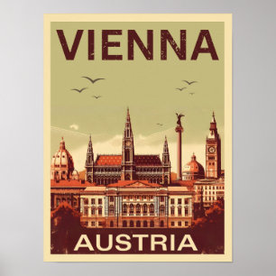 Poster Retro Vienna City Autriche cadeaux skyline