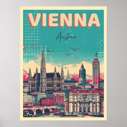 Poster Retro Vienna City Autriche cadeaux skyline (Devant)