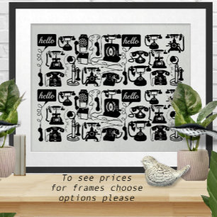 Poster Retro Vintage Antique Noir Téléphone Motif Gris