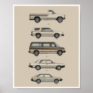 Poster Retro Vintage Auto's Downloadbare Print