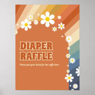 Poster Retro Vintage Diaper Raffle Rainbow Daisy