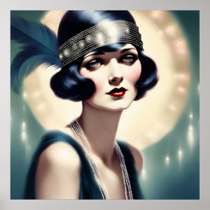 Poster Retro Vintage Flapper Girl 1920s Femme Art