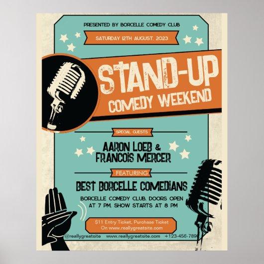 Poster Retro Vintage Grunge Stand Up Comedy Show (Devant)