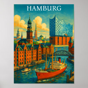 Poster Rétro vintage Hambourg Allemagne Elbphilharmonie