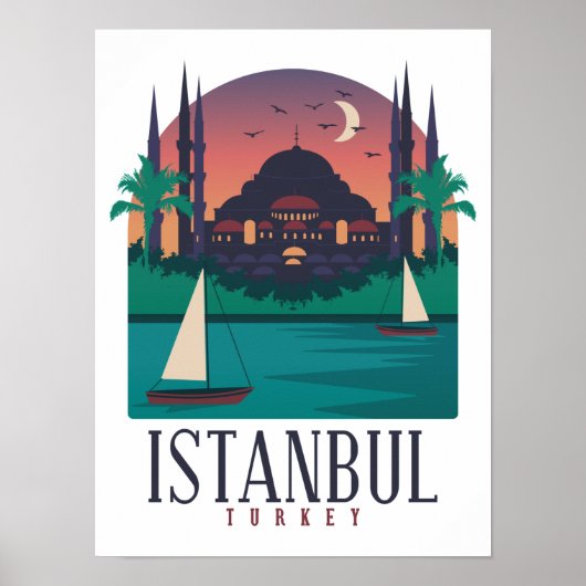Poster Retro Vintage Istanbul Turquie Skyline Sainte-Soph (Devant)
