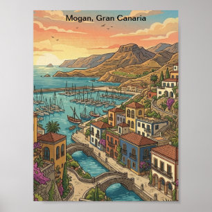 Poster Rétro Vintage Mogan Grande Canarie Îles Canaries