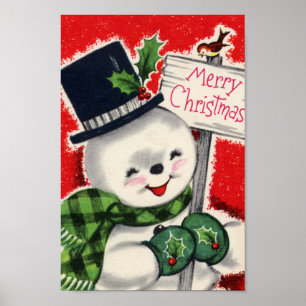 Poster Retro vintage Noël bonhomme de neige