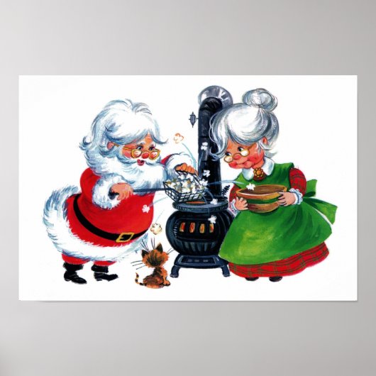 Poster rétro vintage Noël Père Noël Mme Claus (Devant)