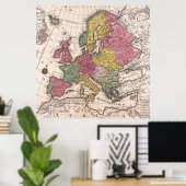 Poster Retro Vintage vieille carte de l'Europe (Bureau à domicile)