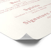 Poster Retro Vintage Wedding Boissons Bar Menu (Coin)