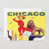 poster retro vliegtuig van chicago reistoerisme briefkaart (Voorkant / Achterkant)