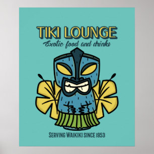 Poster Rétro Waikiki Tiki Lounge Print on Brown