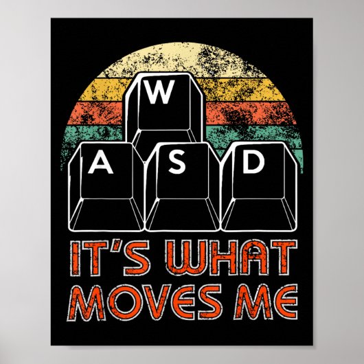 Poster Retro Wasd Gaming Keys Funny Pc Gamer Design (Devant)