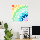 Poster Retro Wavy Lines Pastel Rainbow Colors Motif (Bureau à domicile)