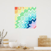 Poster Retro Wavy Lines Pastel Rainbow Colors Motif (Cuisine)