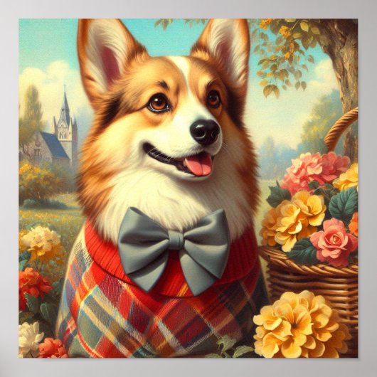 Poster Retro Welsh Corgi Cardigan Peinture (Devant)