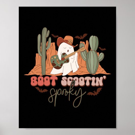 Poster Retro Western Halloween Cute Ghost Fun Boot Scooti (Devant)