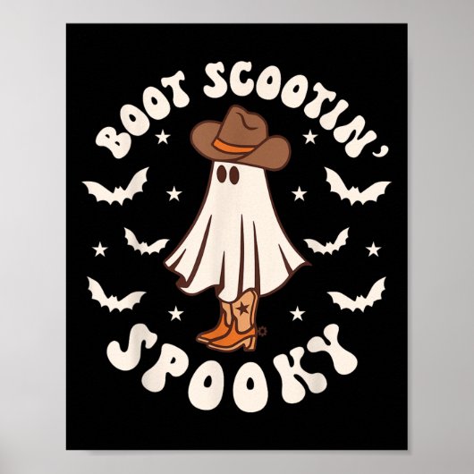 Poster Retro Western Halloween Cute Ghost Funny Boot Scoo (Devant)
