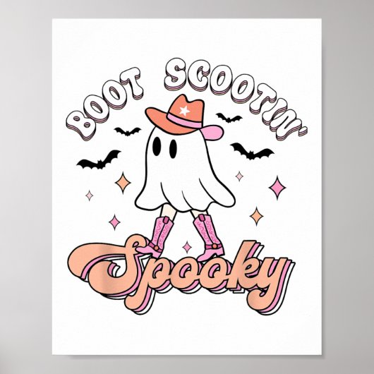 Poster Retro Western Halloween Cute Ghost Funny Boot Scoo (Devant)