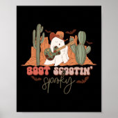 Poster Retro Western Halloween Cute Ghost Funny Boot Scoo (Devant)
