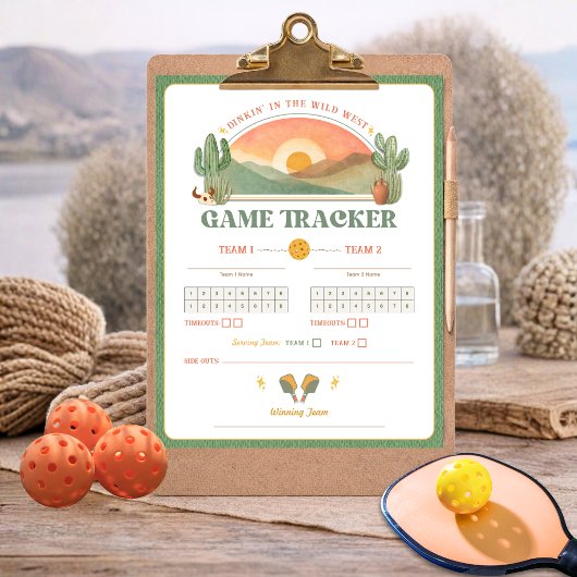 Poster Retro Western Pickleball Game Tracker Sheet 