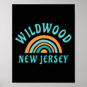 Poster Rétro Wildwood New Jersey Arc-en-ciel Nj Océan Pla