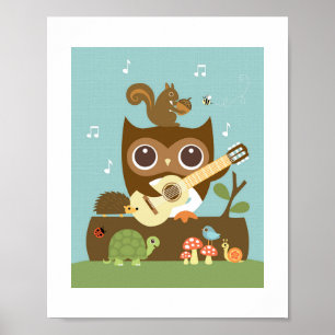 Poster Retro Woodland Animaux Imprimer