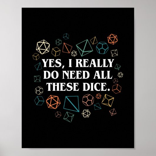 Poster Rétro Yes I Really Do Need All These Dice Tabletop (Devant)