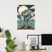 Poster Retro Zombie Gamer Hand - Classic Controller Grip (Bureau à domicile)
