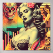 Poster Retrofuturisme Collage Pin-up (Devant)