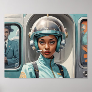 Poster Rétrofuturisme des années 1950 Femme noire dans un
