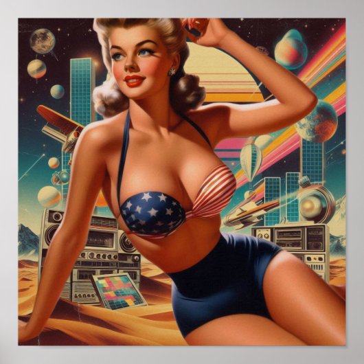 Poster Rétrofuturisme Pin-up Mignon (Devant)