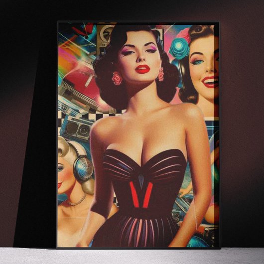 Poster Retrowave Pin-up Collage