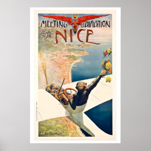 Poster Réunion d'Aviation de Nice France 1910 Voyage Vint