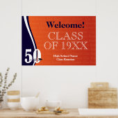 Poster Réunion de classe de 50 ans en orange et bleu (Cuisine)