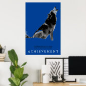 Poster Réussite du loup de la Motivation bleue unique (Bureau à domicile)