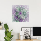 Poster Rêve de fleurs, Abstrait violet vert Fractal Art (Bureau à domicile)