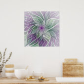 Poster Rêve de fleurs, Abstrait violet vert Fractal Art (Cuisine)
